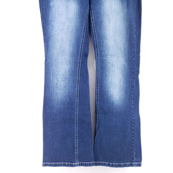 Maurices Womens Size 11/12 Long Distressed Bootcut Jeans Stretch Denim Blue - Picture 6 of 10